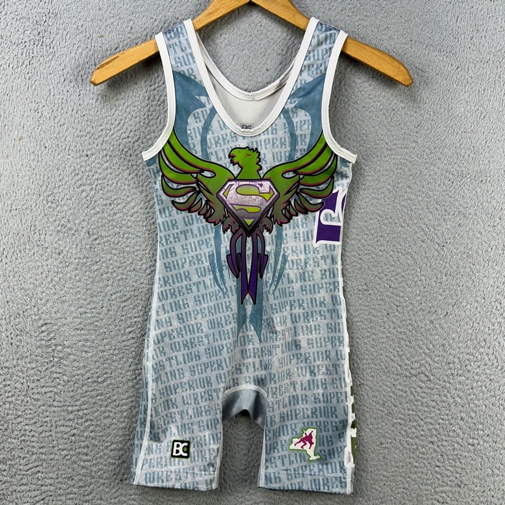 Blue Chip Wrestling Singlet Shorts Boys Large Youth Blue Graphic Print‎ Costume